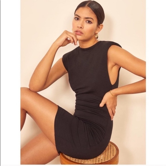 Reformation Black Rumi Sleeveless Mini Dress Padded Shoulders Size XS New - Picture 15 of 15